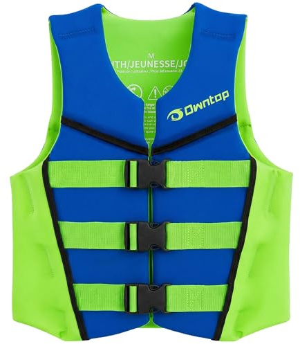 Owntop flytväst för ungdomar barn, justerbar flytväst med trippelsäkerhetsremmar, lätt simhjälpmedel för kajak, simning, fiske, snorkelväst (blå, M)