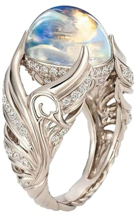 Bague d'humeur - Bague réglable en argent sterling avec pierre de lune pour femme et fille - Bague en argent avec pierre de lune - Bijoux de promesse pour elle anniversaire, Refer to description