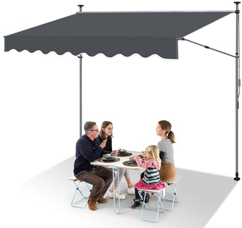 Eikuavons Klämmarkis balkong utan borrning, 400 cm bred balkongmarkis utdragbar upp till 150 cm, UV-beständig vattentät, justerbar höjd 214–305 cm, antracit