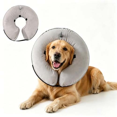 Aufblasbare Halskrause Hunde & Katzen Einstellbar Schutzkragen Hunde Grau L | Aufblasbar, Sichtfrei, Einstellbar, Passend für Hund und Katze, Einfache Reinigung, Platzsparend Aufbewahrung
