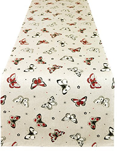 Lashuma Tischtuch beige mit Schmetterling Motiv, Tischdecke Outdoor und Indoor, Tischläufer 150x45 cm
