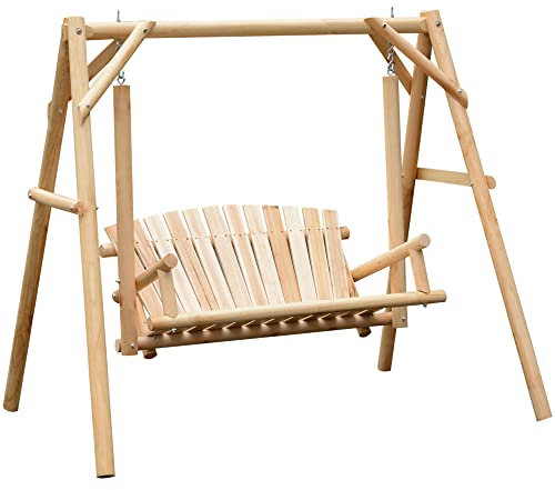 Outsunny 2 Seater Wooden Garden Swing Chair for Outdoor 300kg Capacity