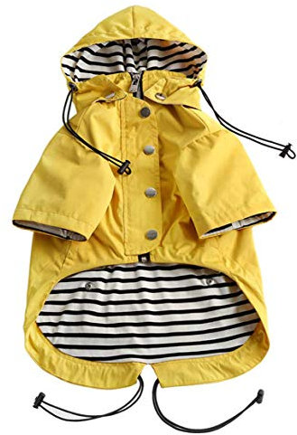 Pethiy Premium Hunde Regenmantel,Regenjacken für Hunde,wasserdicht Hundemantel mit Reißverschluss,Hund Regendicht Hoodies mit reflektierenden Knöpfen und Taschen,mit abnehmbare Kapuze-Gelb-S