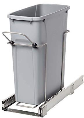 Knape & Vogt in-Cabinet Pull Out Trash Can, 20-Qt., Bottom-Mount Cabinet Installation, Requires Min 8-in Opening, 20.5 in x 8.5 in x 17.5 in, RS-PSW9-1-20-P, Platinum