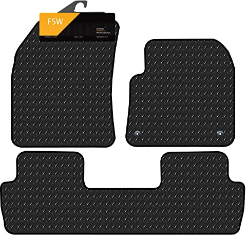 FSW - Tailored Car Mats - 5008 2017-2024- HEAVY DUTY 3mm Rubber Matting - Anti Slip Mat - Waterproof, Non Slip Car Floor Mat, Fitted with Clips & Anti Slip Backing - 3 XL Rubber Floor Mat Set