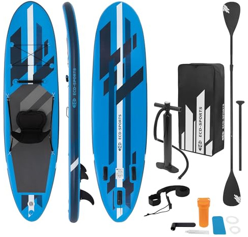 ECD Germany Stand Up Paddle Gonflable Kayak Sup | 320 x 82 x 15 cm | jusqu'à 120kg | PVC | Bleu | Surf Board Planche de Surf avec Pagaie Sac de Transport Pompe à Air Accessoire | Paddling Surfing