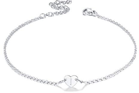 FaithHeart Silber Fußkettchen für Damen, Herz Fußkette mit Buchstabe I Anhänger, Sommer Strand Fußbänder, auch als Armband