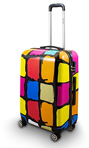 Motiv Koffer Patches Karo Hartschalen Reisekoffer 4 Rollen Trolley 65 cm Bowatex