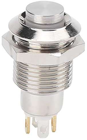 Fafeicy Interruptor de botón pulsador de metal con pestillo, 10 mm Interruptor de botón metálico de 3 V Interruptor de arranque con bloqueo automático impermeable con luz(azul), Interruptor De