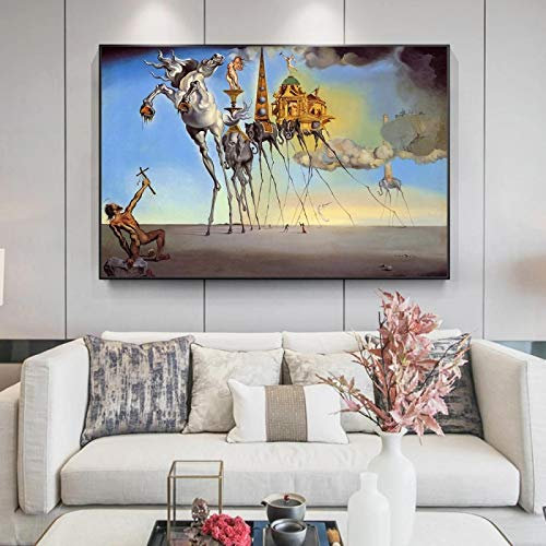 XIANGPEIFBH Salvador Dali Berühmte Leinwand Gemälde an der Wand Kunst Poster und Drucke Die Versuchung des Heiligen Antonius Klassisches Bild 50x75cm Innenrahmen