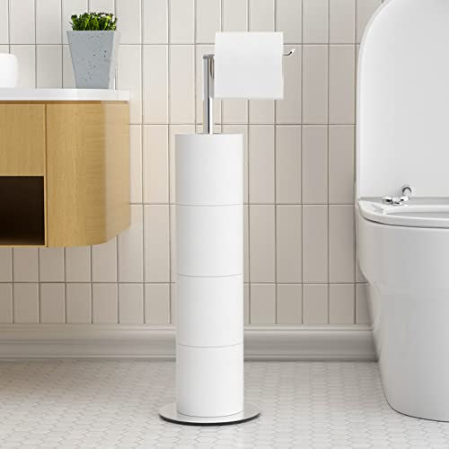 Porte-Rouleau de Papier Toilette sur Pied pour Salle de Bain, Support de Papier Toilette en Acier Inoxydable avec Finition Nickel brossé, Distributeur de Papier Toilette Simple et Pratique