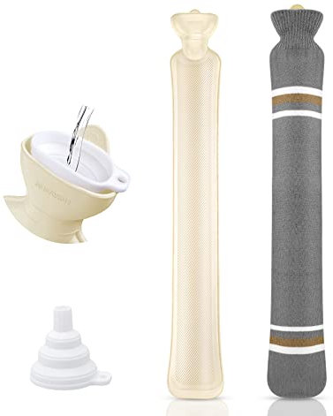 Lange Wärmflasche mit Bezug,73cm Gummi Wärmflasche mit Deckel für Nacken,2L Naturkautschuk Körperflasche Wärme und Kälteentlastung für Bauch Bein Rücken,Hot Water Bottle für Frauen Männer(Grau)