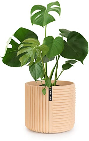 Fox & Fern Fox&Fern Maceta L con Estructura de líneas, Maceta Grande de 27 cm, Incluye Drenaje de Agua para Plantas en Exteriores e Interiores, Apta para Soporte de Flores L (30 cm de diámetro),