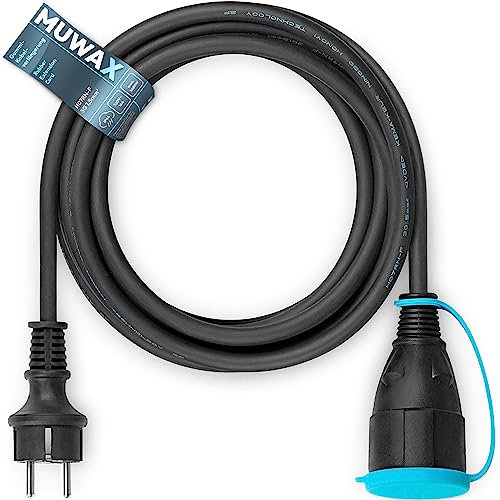 MUWAX Gummi-Verlängerungskabel 30m für Baustellen, Werkstatt, Industrie, für dauerhaften Einsatz im Außenbereich und Starke mechanische Beanspruchung H07RN-F 3G1,5mm² schwarz