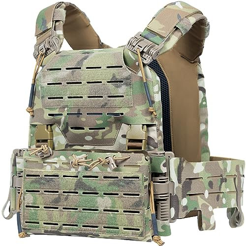 OneTigris FLPC Plattenträger, Taktische Plate Carrier Schnellverschluss-System Airsoft Weste, Verstellbarer MOLLE Platten Träger Brustschützer für Paintball Polizei Softair (Camo)
