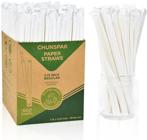 Cannucce di carta usa e getta, confezionate singolarmente – 19,7 x 0,6 cm, biodegradabili al 100%, confezione da 400 pezzi