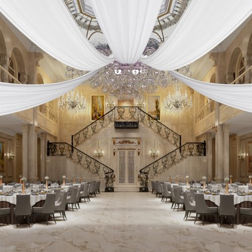 Ceiling Drapes for Weddings 6Pcs Ceiling Curtain Chiffon Ceiling Decorations Floor to Ceiling Curtains for Party Wedding Arch,DIY Wedding Arch Draping Fabric Chiffon Curtains (White, 5*30ft)