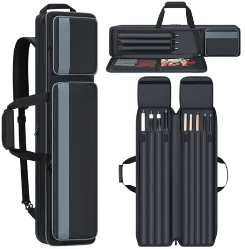 Custodia per stecca da biliardo, 4 x 5, morbida e imbottita, con tasche multiple per 4 mozziconi e 5 aste, accessori (nero)