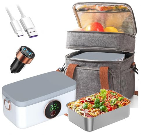 MeLtor Fiambrera Electrica Coche Recargable E Inalámbrico, Fiambrera Niña Portátil Y Con Batería De 16000 mAh, Calienta Comida USB
