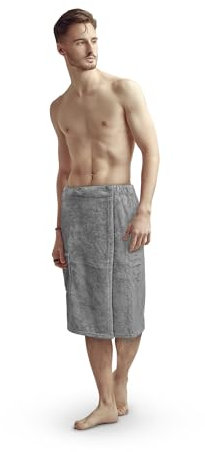 Bestlivings Sauna Kilt Herren Flauschig (Grau) - 60x145cm One Size - Saunahandtuch mit Gummizug und Knopfverschluss - Saunatuch Knielang