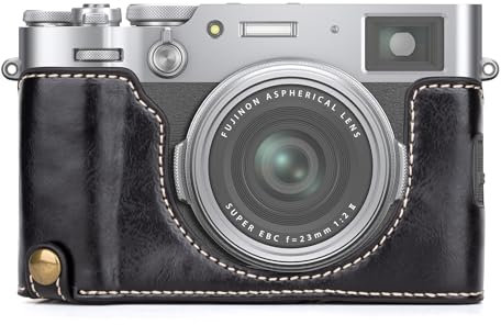 MUZIRI KINOKOO PU-Leder Tasche für Fuji X100VI, schützende Halbhülle, kompatibel mit Fujifilm X100VI Kamera, leicht zu tragende X100VI-Hülle – mit Öffnung unten und Handgriff-Design – Schwarz
