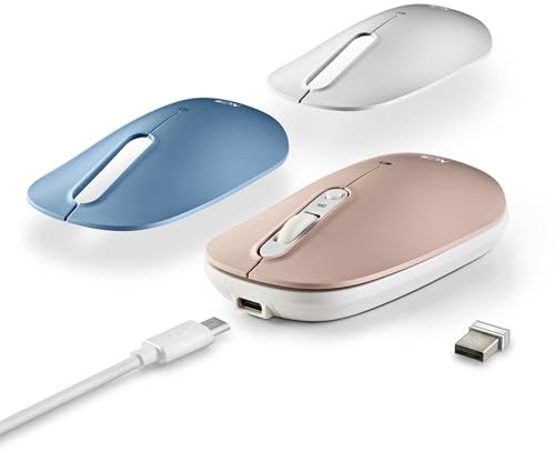 NGS Shell-RB - Ratón Inalámbrico Recargable, Ratón Ergonómico Multidispositivo, Conexión 2.4 GHz + Bluetooth 5.0, Botones Silenciosos, Ambidiestro, Carcasas de Colores Adicionales, DPI Ajustable