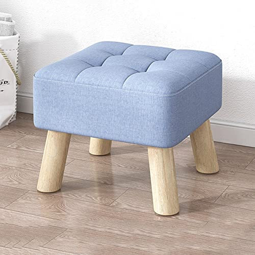 Generisch Schuhwechselhocker, Ruhehocker, Leinen-Fußhocker mit Holzbeinen, für Wohnzimmer, Schlafzimmer, Ottomane, Blau – 30 x 30 x 34 cm