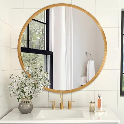 AOAOPQ Große Matte Frame Circle Mirror für Wand Runde Spiegel für Bad, Diele, Wohnzimmer Flur Schlafzimmer Diele Vanity 24 Zoll Gold