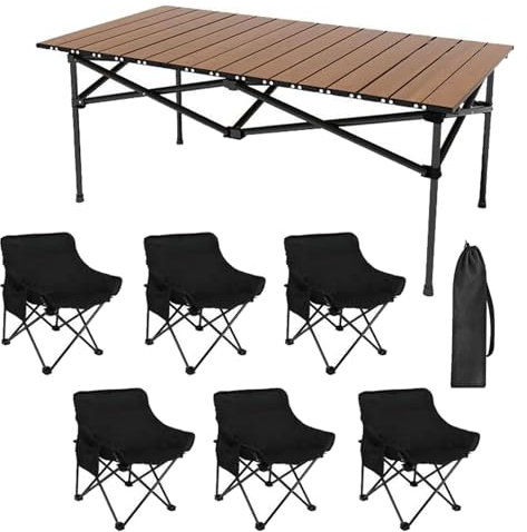 Klapptisch mit Stühlen, Faltbarer Campingtisch und Stühle aus Kohlenstoffstahl, Set, tragbar, leicht, Gartentisch für Grillcamping im Freien