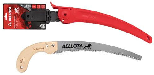 Bellota 450MC13 - Sega da potatura Leone con lama curva da 13, seghettata giapponese e manico in legno curvo. Custodia inclusa
