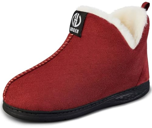 GURGER Zapatillas de Estar por Casa para Niñas Niños Invierno Peluche Botines de Casa Botas Cerradas Pantuflas de Casa Rojo 34 35
