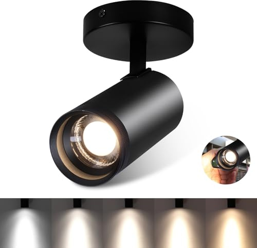 SWORDFORCE Zoomable Ceiling Spot Lights Indoor 5 Color Adjustable 20W Ceiling Spotlight Fixture Led Flush Mount Directional Black Dimmable Led Spotlight Fixture for Home Wall Art Pictures