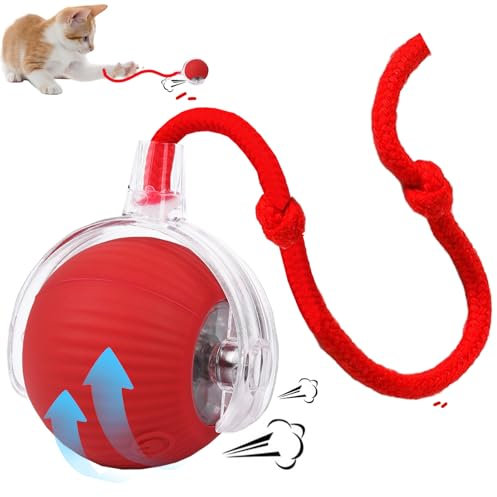 YOUYIKE Interactive Cat Toys Rolling Ball, Pelota de Juguete Inteligente, Juguete de Pelota de Perro con Cuerda, Duradera y automática, para Cachorros, Pequeños y Medianos, Recargable por USB