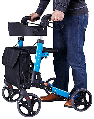 Déambulateur Pliable Robuste avec Siège Et Grandes Roues Et Freins, Déambulateurs Mobiles pour Personnes Âgées/Handicapées, Déambulateurs Roulants Tout-Terrain D'Extérieu