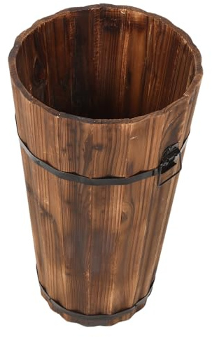 GOOHOCHY Carbonized Wood Umbrella Bucket and Stand Large Entryway Umbrella Organizer Vintage Design for Home and Hallway Storage