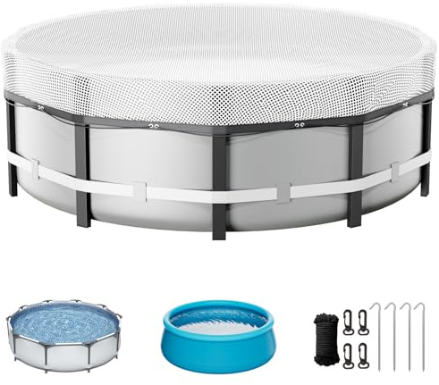 Runde Poolabdeckung, 2,4 m, Solarabdeckung für oberirdische Pools, wasserdichte Poolabdeckungen, Schutz mit Seilbinder und Bodennägeln, PE-Plane, ideal für wasserdicht und staubdicht (transparent)