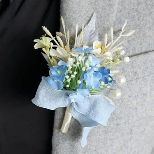 Hochzeits-Boutonniere für Männer, Bräutigam, Trauzeugen, Ansteckblume für Hochzeit, Party, Abschlussball, Veranstaltung, Zeremonie, Jahrestag (1, blau)
