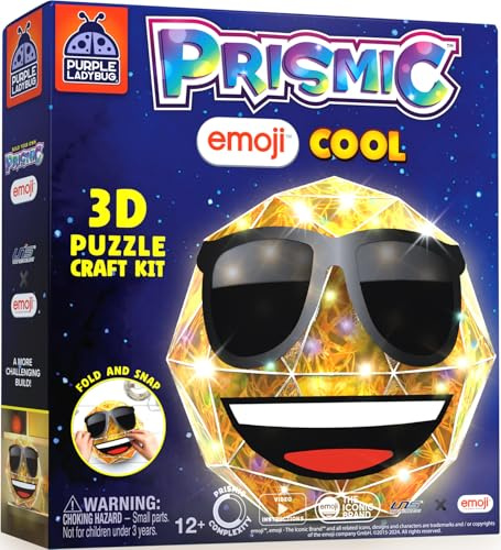 Prismic Emoji Cool 3D Puzzle Craft Kit - Light-Up Night Light Gift for Kids Aged 12+, Arts & Crafts for Girls & Boys, Fun Birthday Present, Room Decor, and Educational STEM Toy