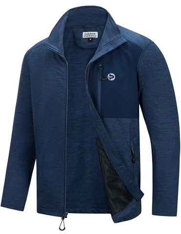 Outdoor Ventures Sportjacka för män, lätt, funktionell jacka, övergångsjacka, fleecejacka med 5 fickor, fritidsjacka, träningsjacka för fritid och utomhus, Blå ljungrått/blå, L