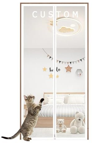 Custom Size Pets Proof Door Curtains Anti Mosquito Fly Curtain Nets, Cat Screen Door Mesh with Zipper, Fly Screen Door for Living Room, Bedroom, Balcony (Custom Size)