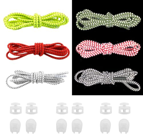 KASESSS 3 Paia Lacci Scarpe Elastici Luminoso, 100cm Lacci Elastici per Scarpe Bambini Adulti, Stringhe Scarpe No Tie, Stringhe Elastiche per Scarpe da Ginnastica, Scarpe da Corsa, Scarpe Casual