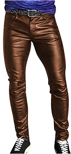 Mens Leather Trousers UK PU Punk Trouser with Pockets Retro Gothic Casual Pants Slim Fit Stretch Tights Skinny Full Length Bottoms Dance Night Club Motorbike Clothes for Men