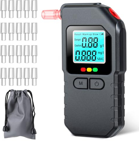 Alkoholtester mit Zwei Sensoren, Promillemessgerät mit 20 Mundstücken & Aufbewahrungstasche,Tragbarer Alcohol Tester mit Digitaler LCD-Anzeige,Alkomat für den Private Nutzung Gebrauch zu Hause