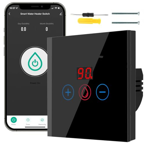 Acmerota 20A Smart Immersion Heater Timer Switch 4000W WiFi Water Heater Timer Switch Touch Boiler Switches for Storage/Immersion Heater, with Power Statistics Voice Control Work with SmartLife APP