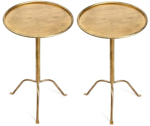 SHOHAYTO 2 Pcs Small Bronze Pedestal Side Table – 21.25 Tall Metal Martini Table for Bedroom, Living Room, or Office – Round Accent Cocktail End Table