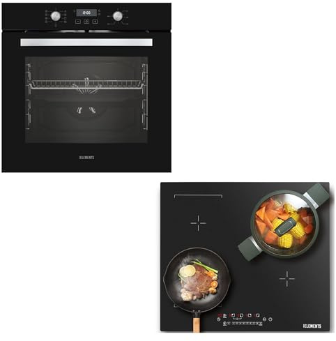 KB ELEMENTS Autarkes Herdset | 60cm Einbaubackofen | 59cm Induktionskochfeld | Induktionskochfeld mit Flexzone | Grill | Heißluft | AQUA CLEAN | 9 x Funktionen | Kindersicherung