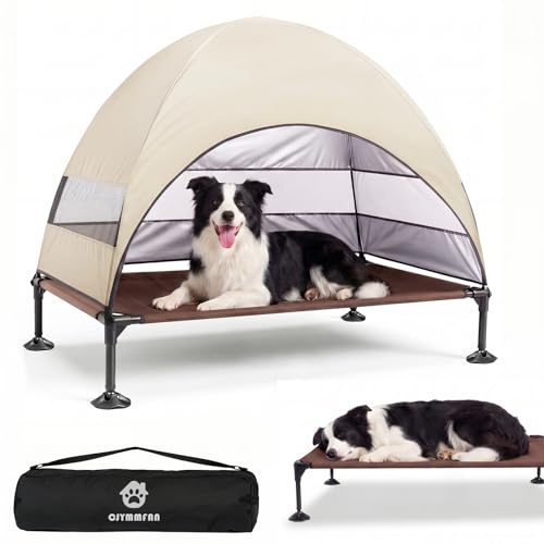 Panier pour Chien Surélevé avec Toit, Pliable avec Pieds Antidérapants, Tente d'extérieur avec Grande Ombre, Lit Rafraîchissant pour Chien, pour Camping, Jardin, Plage et Piscine (Kaki, L)