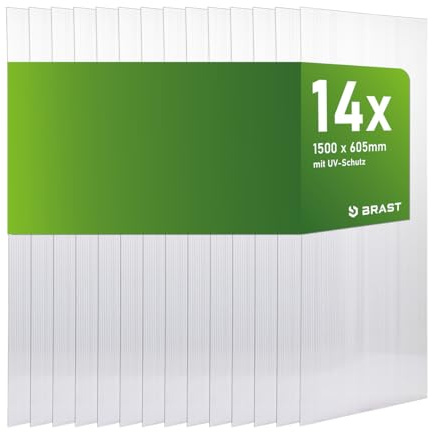 BRAST Doppelstegplatten Hohlkammerplatten 6mm | viele Varianten | Polycarbonat | 121x60.5cm - 150x60.5cm | UV-beständig bruchstabil & zuschneidbar | 150x60.5cm - 14er Set transparent