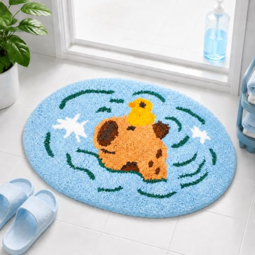 Dermalyx Capybara Tappeto da Bagno Blu con Design di Carino Cespuglio d'Acqua, Stuoia Antiscivolo, Morbido Zerbino per WC Doccia Arredo Bagno 40x60cm