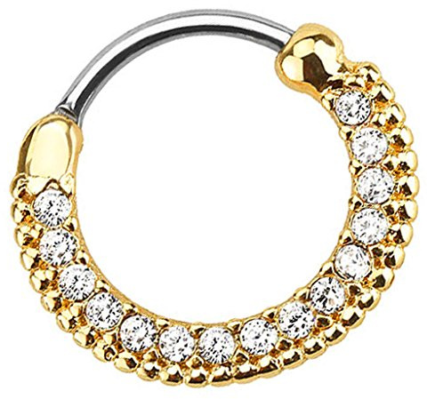 Piersando Piercing Scharnier Clicker Ring Schild Tribal mit Kristall Strass Steinen Vintage Septum für Tragus Helix Ohr Nase Lippe Brust Intim